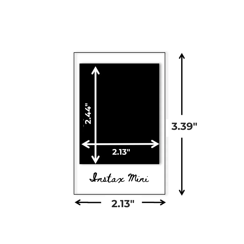 Diagram of a Fujifilm Instax Mini instant photo with dimensions labeled