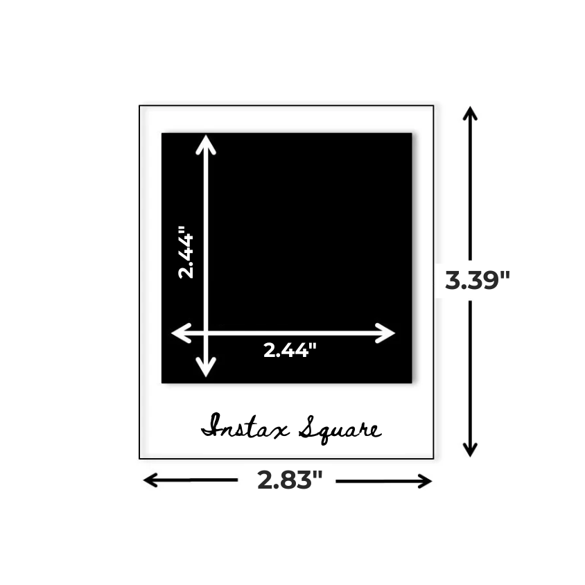 Diagram of a Polaroid Square instant photo with dimensions labeled